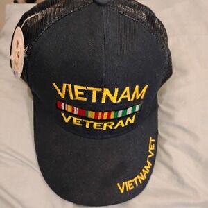 S Trucker Hat, Men One Size Blue Vietnam Veteran Embroidered Snapback Cap